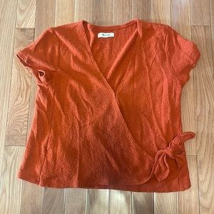 Madewell cropped wrap front top with tie detail sz S